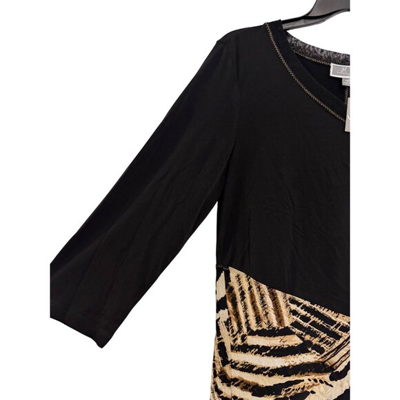JM Collection Petite Womens 3/4 Sleeve Black V-Neck Asymmetrical Top PM Animal P - Picture 4 of 6